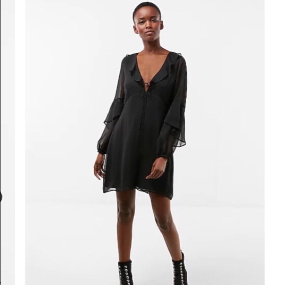 Express ruffle balloon sleeve fit&flare mini dress